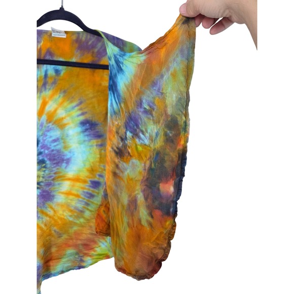 Dharma Trading Co Tie Dye Kimono Cardigan Open Front Ruffle Sleeve 2XL Indonesia - Picture 2 of 7